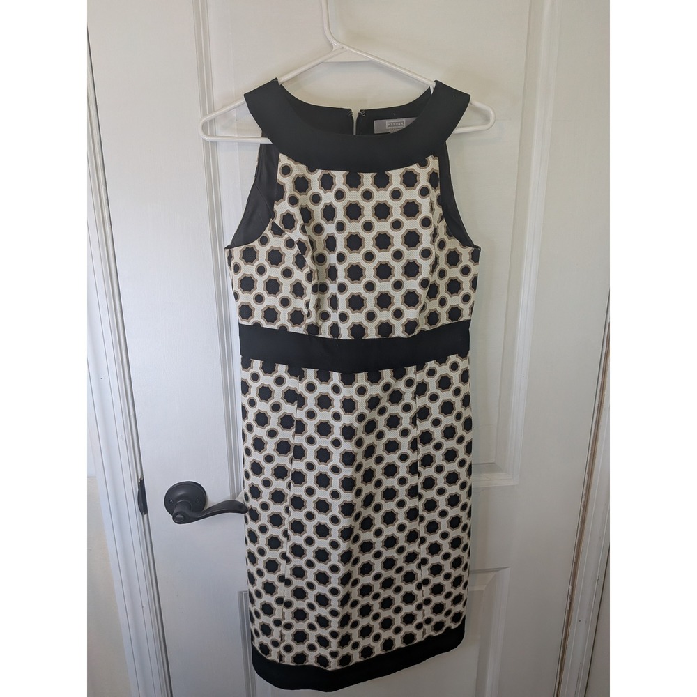 Merona Collection Womens Black Tan Geometric Honeycomb Sheath Dress Size 4